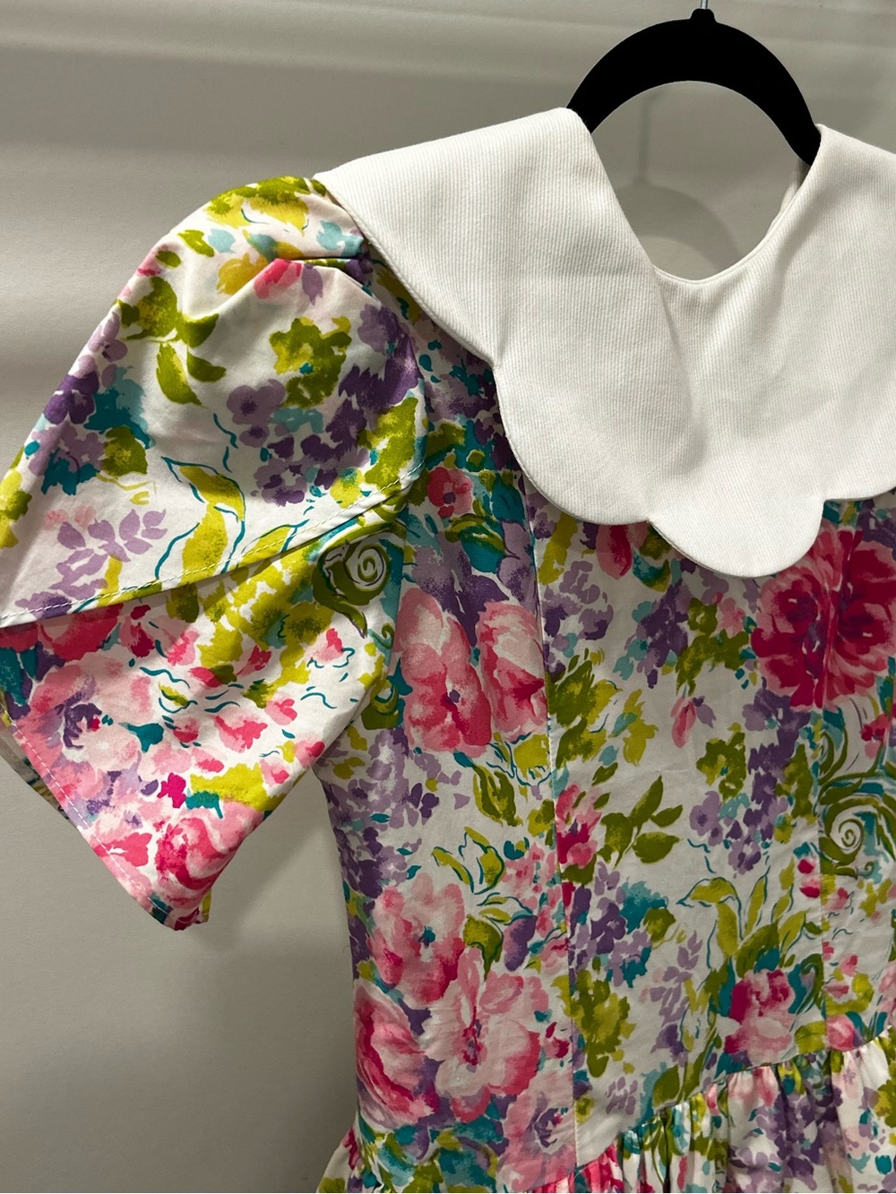 Vintage Manhattan 80s Floral Dress 🇨🇦 Girls Size 12 Scalloped Neck - Picture 2 of 15